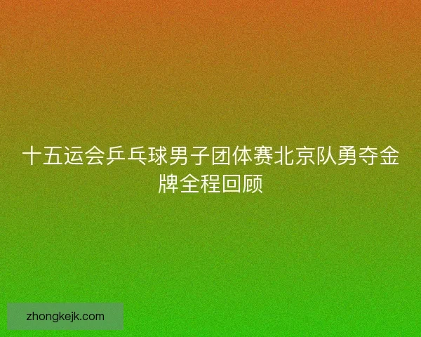 十五运会乒乓球男子团体赛北京队勇夺金牌全程回顾